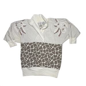 Vintage 1980s Bonnie and Bill by Holly Giraffe Print Cardigan Sweater Medium